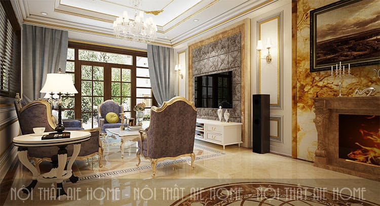 Phòng khách trong thiết kế biệt thự phong cách tân cổ điển 3