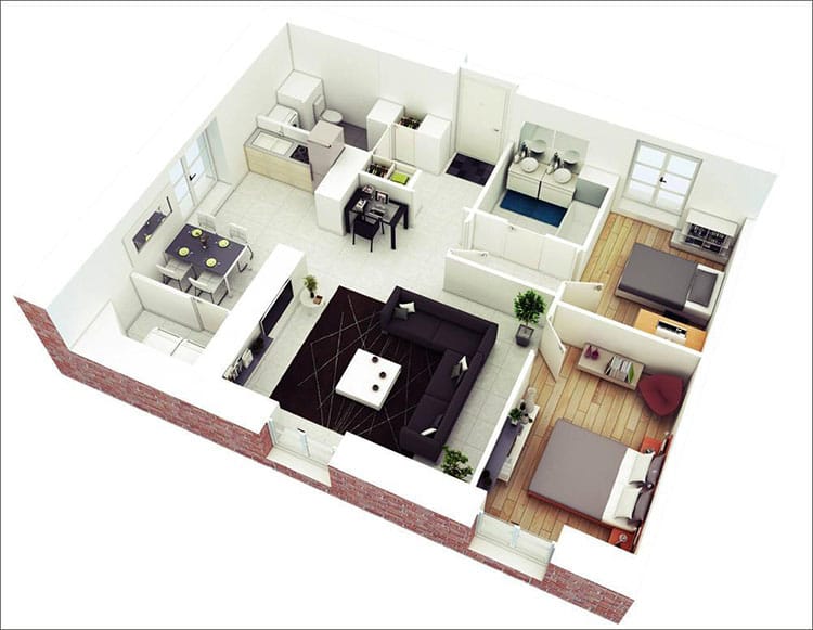 Thiết kế nội thất căn hộ chung cư có 2 phòng ngủ phong cách hiện đại với tông chủ đạo là màu trắng 1 