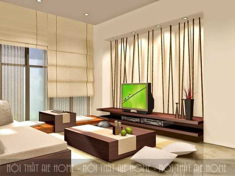 Không gian nội thất phòng khách của thiết kế chung cư phong cách Nhật Bản