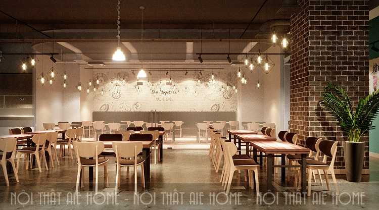Mẫu thiết kế nhà hàng ăn uống kết hợp với các đèn điện trang trí