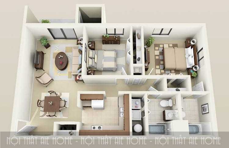 Giải pháp thiết kế nội thất chung cư nhỏ 50m2 tiện nghi cho các gia đình trẻ