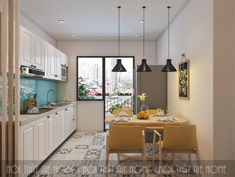 Mẫu thiết kế nội thất căn hộ 30m2 với không gian bếp đơn giản