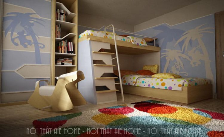 Không gian phòng ngủ trẻ em trong thiết kế nội thất chung cư 50m2 2 phòng ngủ