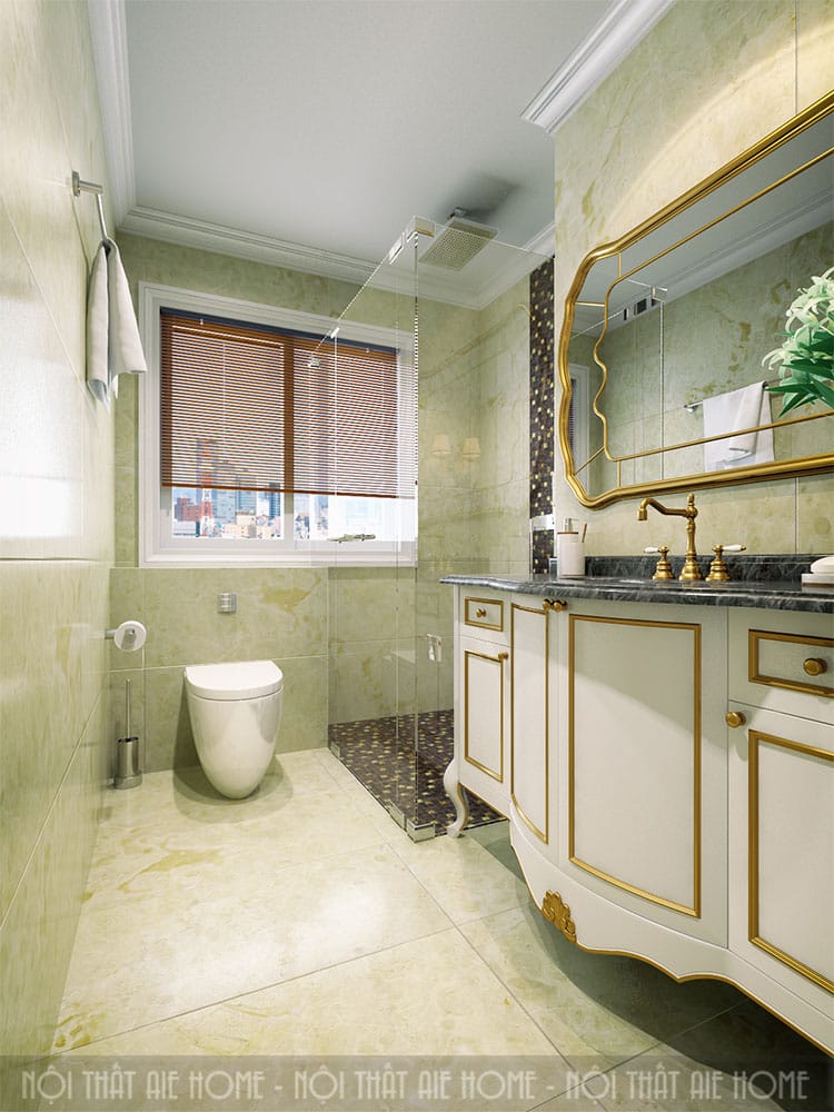 thiết kế nội thất nhà vệ sinh tân cổ điển chị Hoà chung cư Vinhomes 