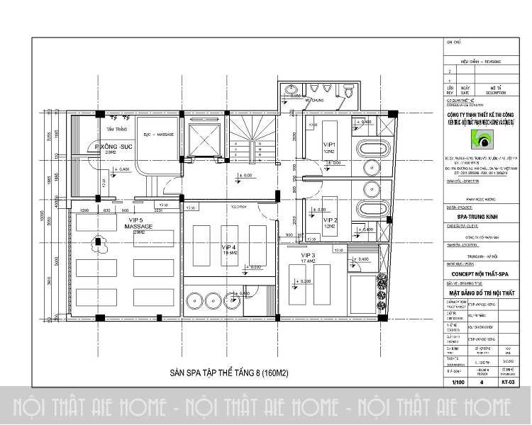 Hồ sơ thiết kế cad Quán Spa làm đẹp 3 tầng 13x156m KT ĐN chi tiết