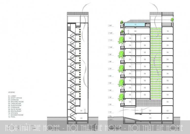 Hồ sơ thiết kế khách sạn 3 sao 12 tầng – mẫu bản vẽ cơ sở