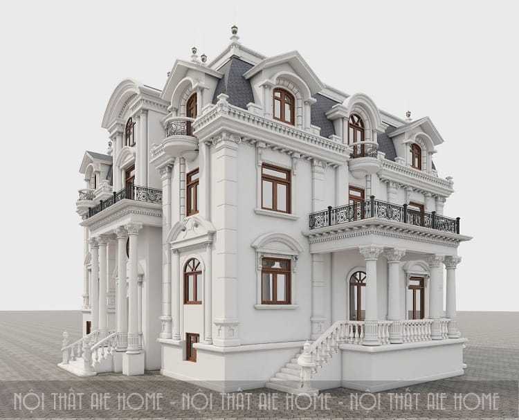 Thiết kế biệt thự kiểu Pháp ưa chuộng màu sơn trắng gợi sự sang trọng