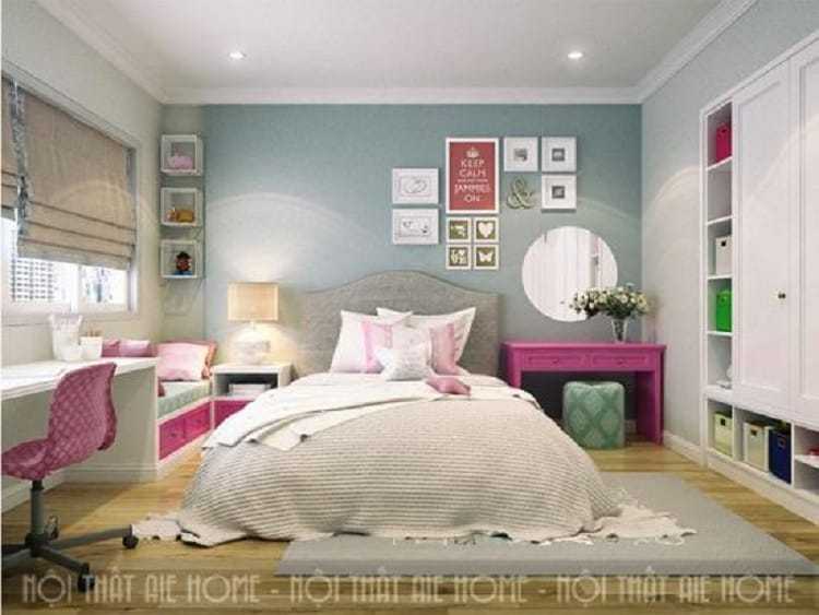 Căn phòng ngủ với màu sắc tươi sáng được thiết kế phù hợp sở thích cá nhân