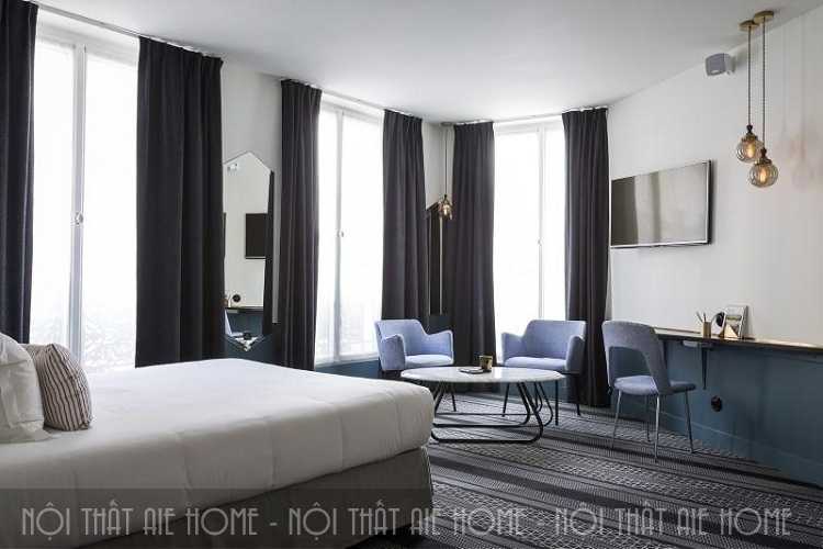 hòng ngủ của khách sạn mini với thiết kế tối giản