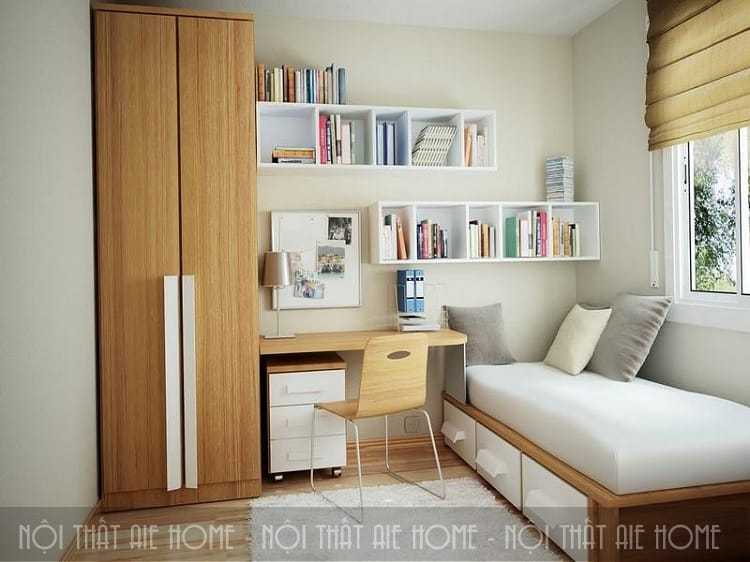 Phòng ngủ được thiết kế gọn gàng trong căn hộ chung cư nhỏ 50 m2