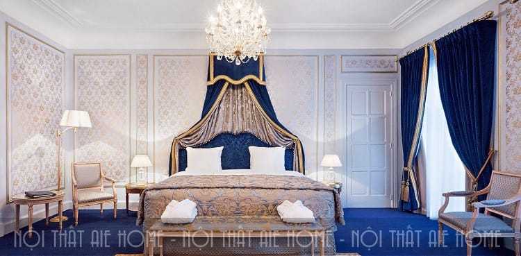Phòng ngủ khách sạn kiểu Pháp lộng lẫy với phong cách cổ điển