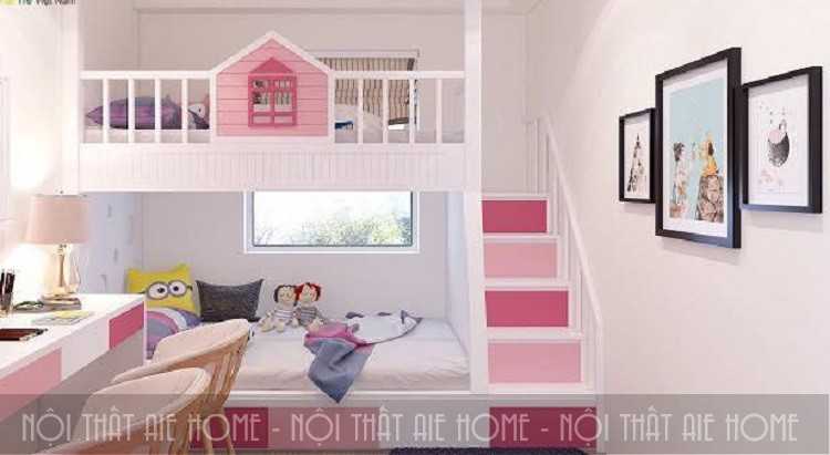 Phòng ngủ cho bé gái với tông màu hồng chủ đạo