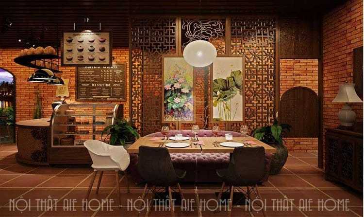 Không gian nhà hàng chay với phong cách Á Đông