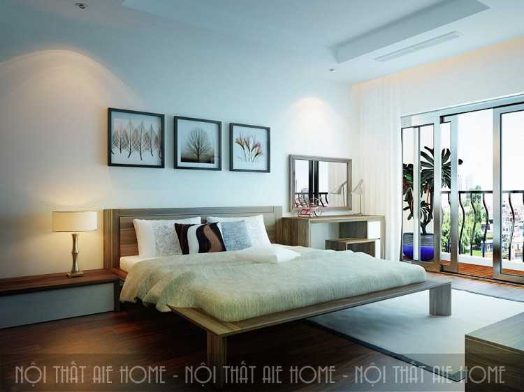 phòng ngủ thoáng rộng được thiết kế đơn giản với gam màu trắng chủ đạo