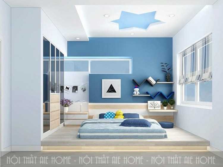 Phòng ngủ cho trẻ được thiết kế màu xanh chủ đạo
