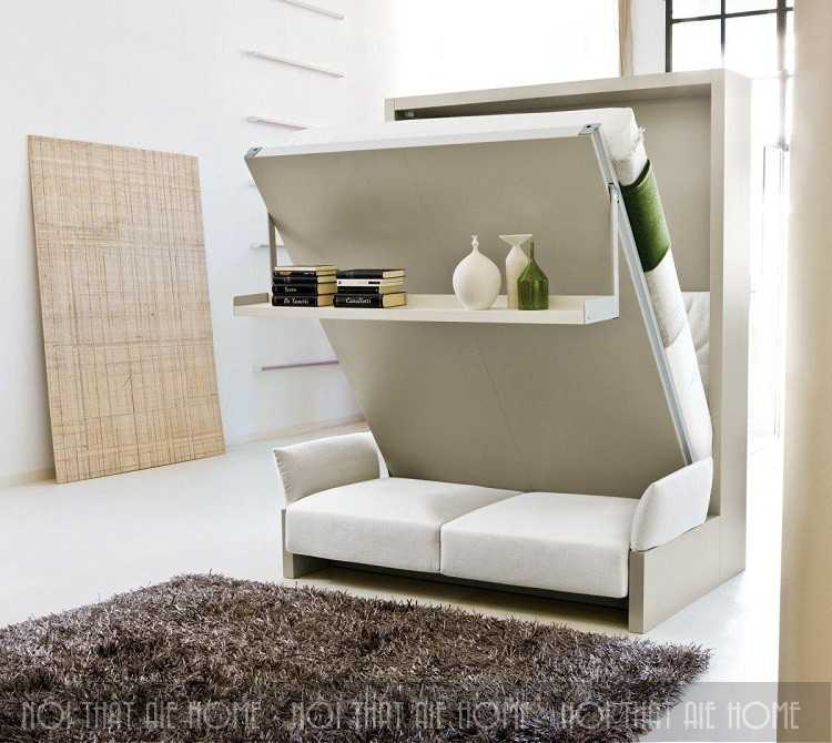 một chiếc giường khi gấp lên sẽ trở thành một chiếc ghế sofa giúp tiết kiệm diện tích không gian