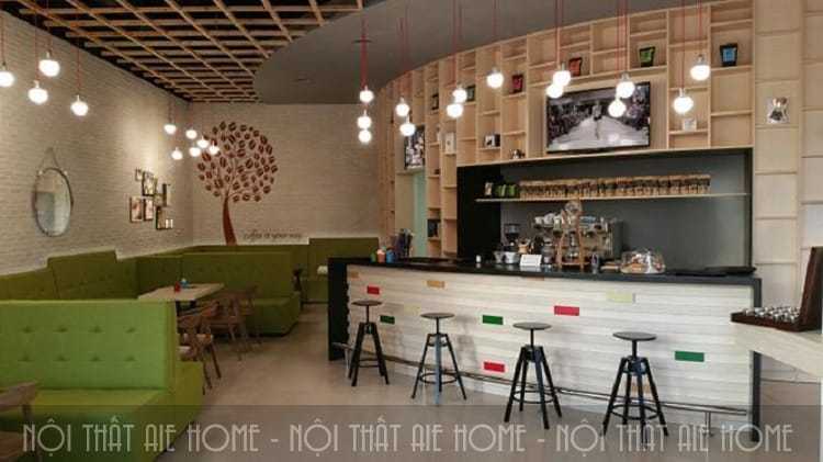 Thiết kế quầy bar quán cafe đẹp mắt với màu sắc và ánh sáng ấn tượng