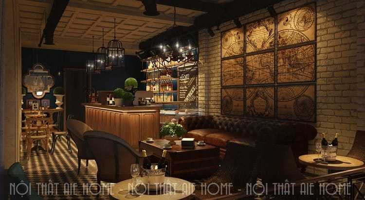 Không gian quầy bar cafe Bạch Đằng mang phong cách cổ điển, thu hút