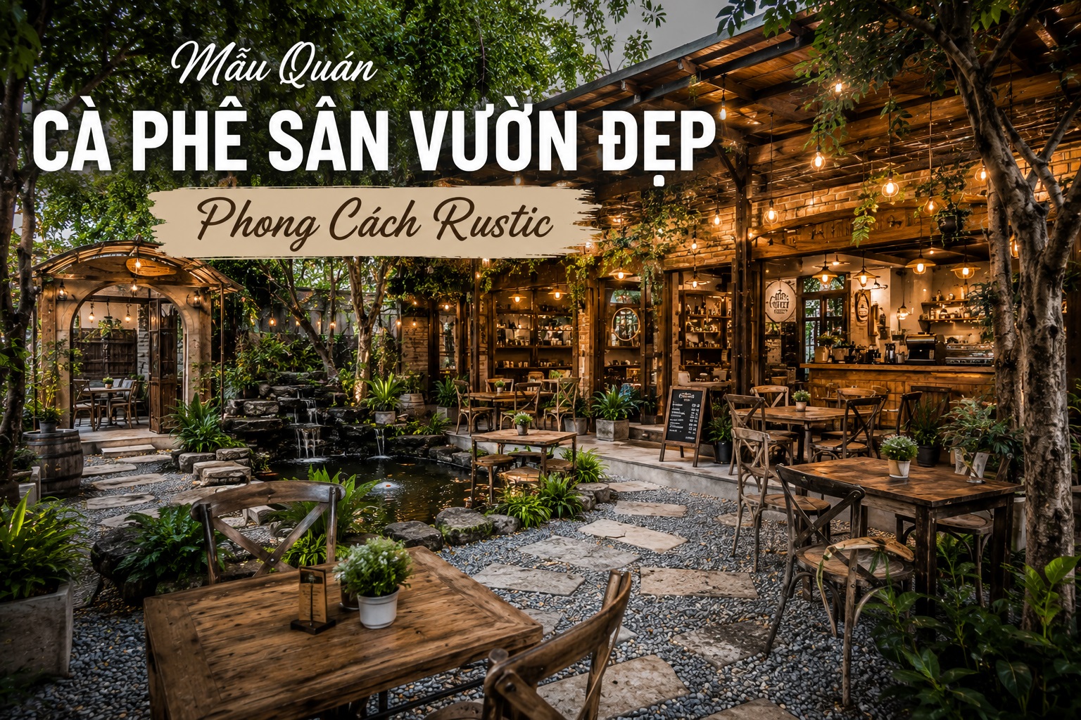 Mẫu quán cà phê sân vườn đẹp phong cách rustic