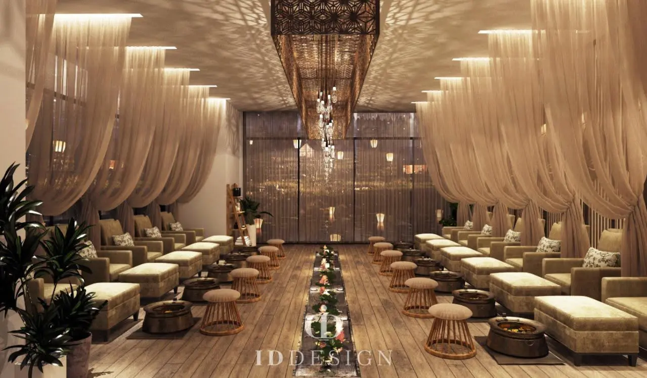 Phối cảnh 3D khu ngâm chân thư giãn do đơn vị thiết kế thi công spa Hà Nội thực hiện