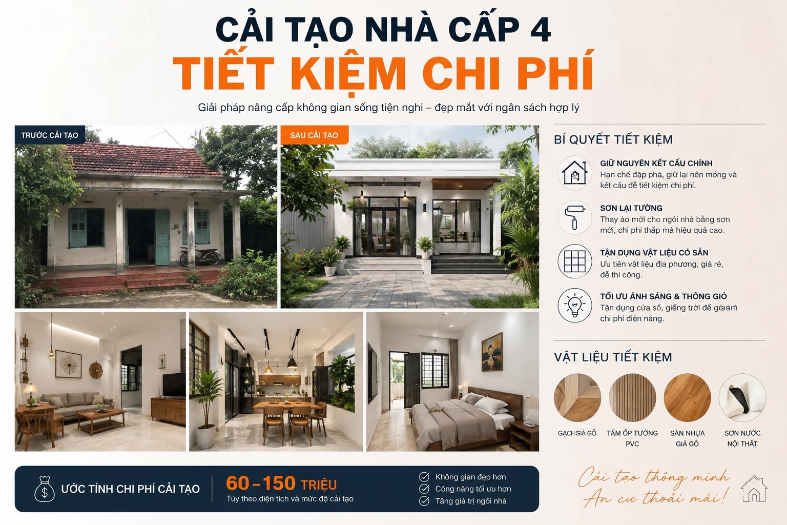 Cải tạo nhà cấp 4 tiết kiệm chi phí: Kinh nghiệm thực tế từ A-Z